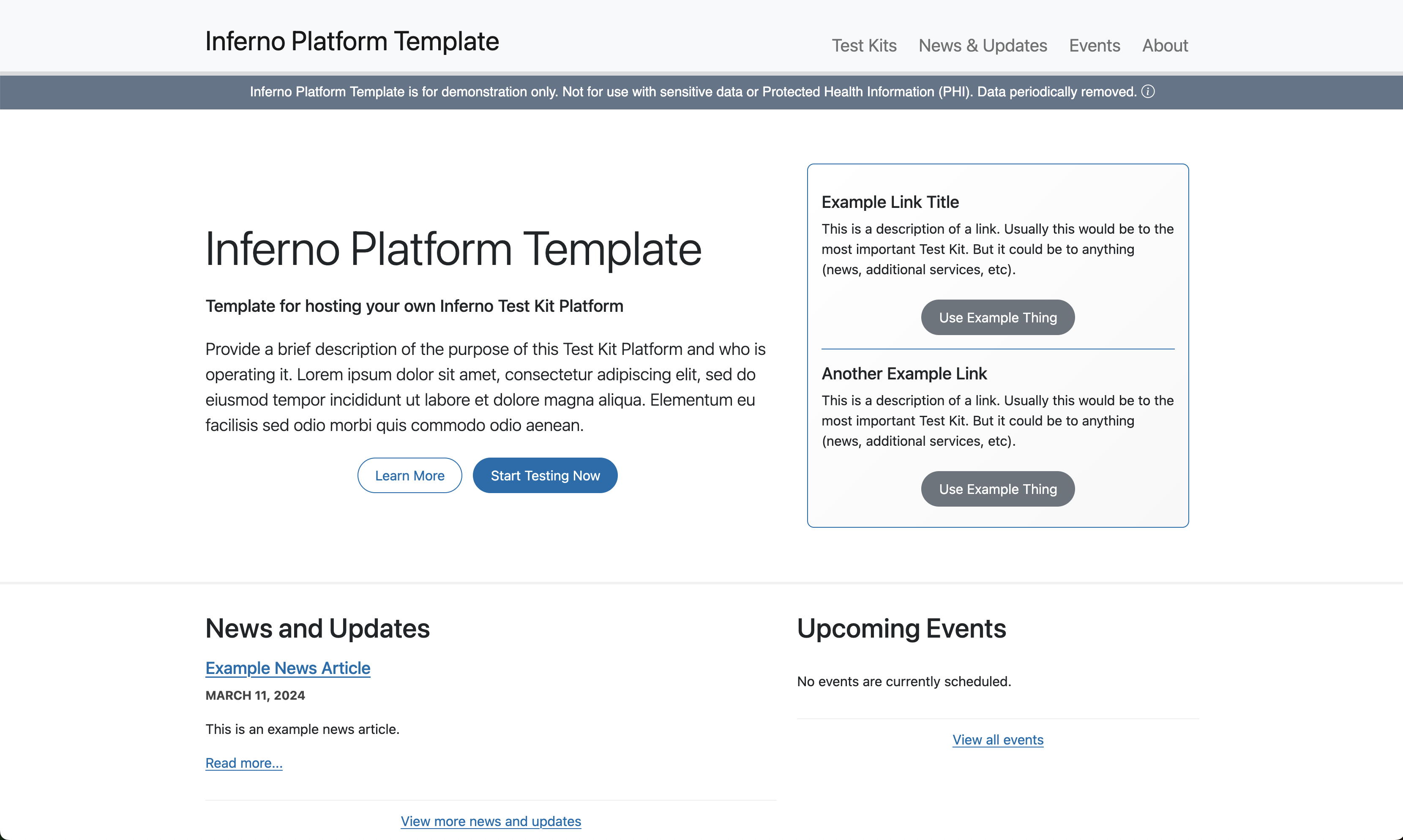 Landing Page of Inferno Platform