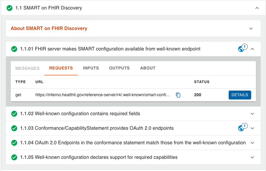 Screenshot of details pane for tests