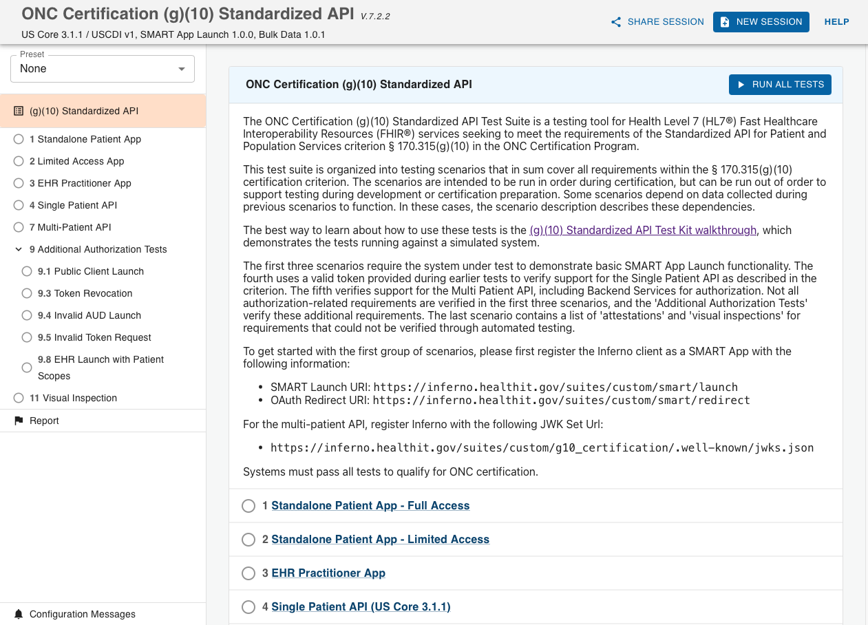 Inferno Core Test Suite main page